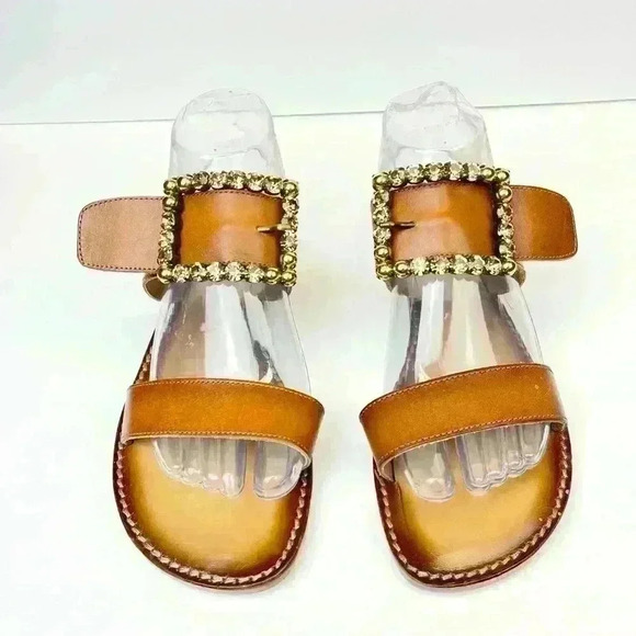 Emanuele Crasto Cuoio (brown) Leather Slides Size 9 Euro 39 - Picture 1 of 10